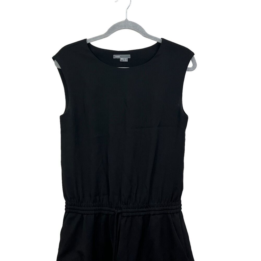 Vince Tank Mini Dress Lamb Leather Trim Drawstring Waist Black Women Size XS* - Picture 2 of 5